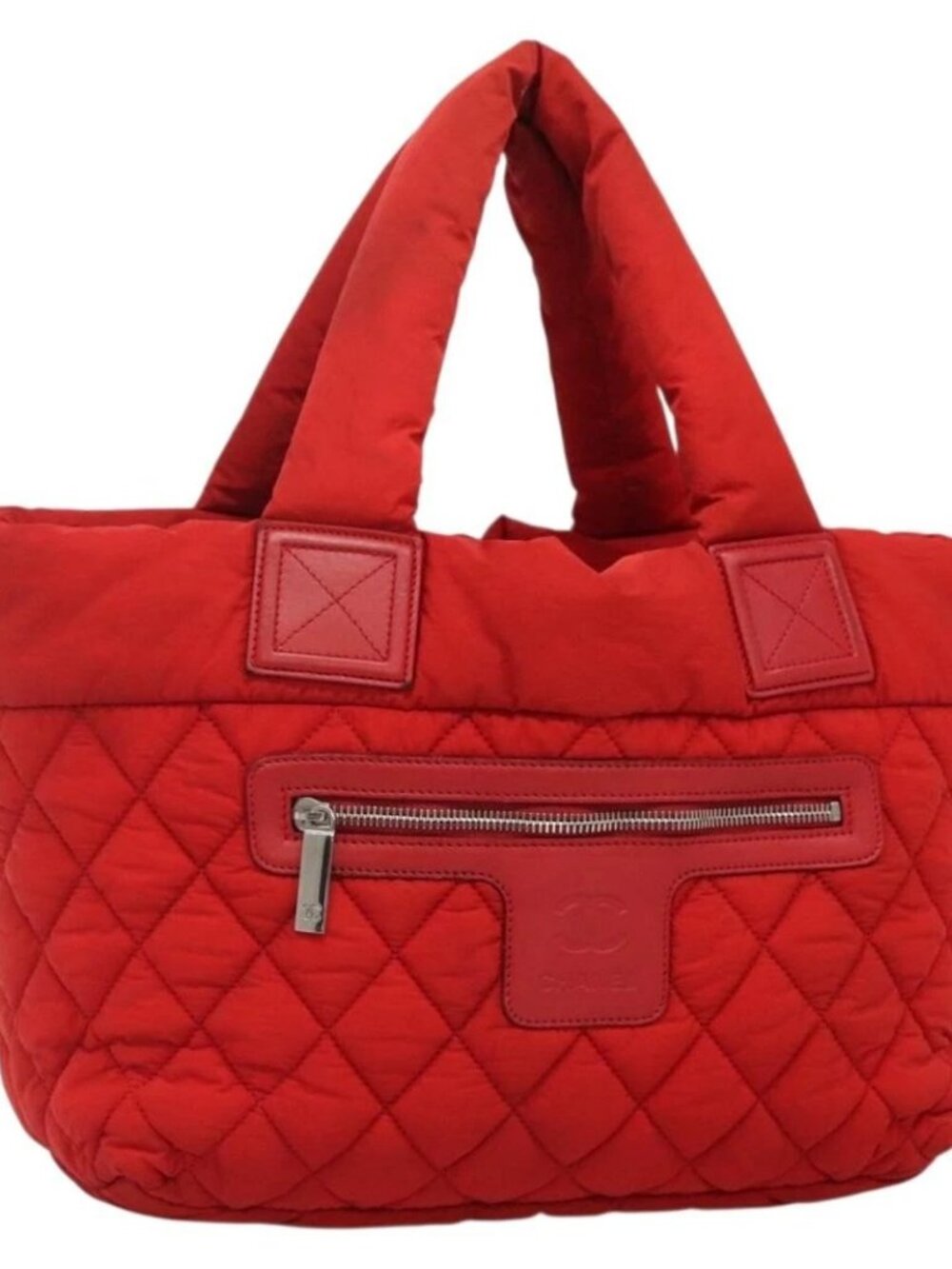 CHANEL Coco Cocoon Hand Bag Nylon Red Silver CC Auth 138367